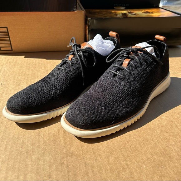 Cole Haan Hann Black Stitchlite/Ivory Zerogrand Stitchlite Wingtip Oxfords 9.5 - Picture 1 of 5